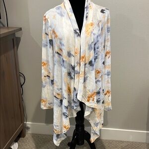 Cloud Watercolor pattern Open Front Cardigan